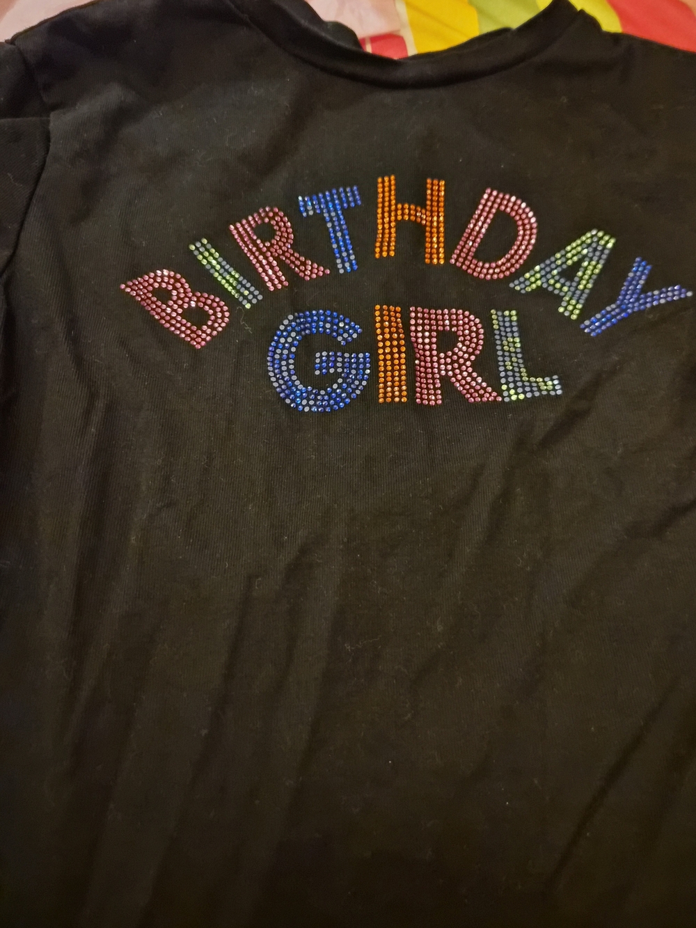 & Other Stories Black Tee with Rainbow Rhinestone "Birthday Girl"